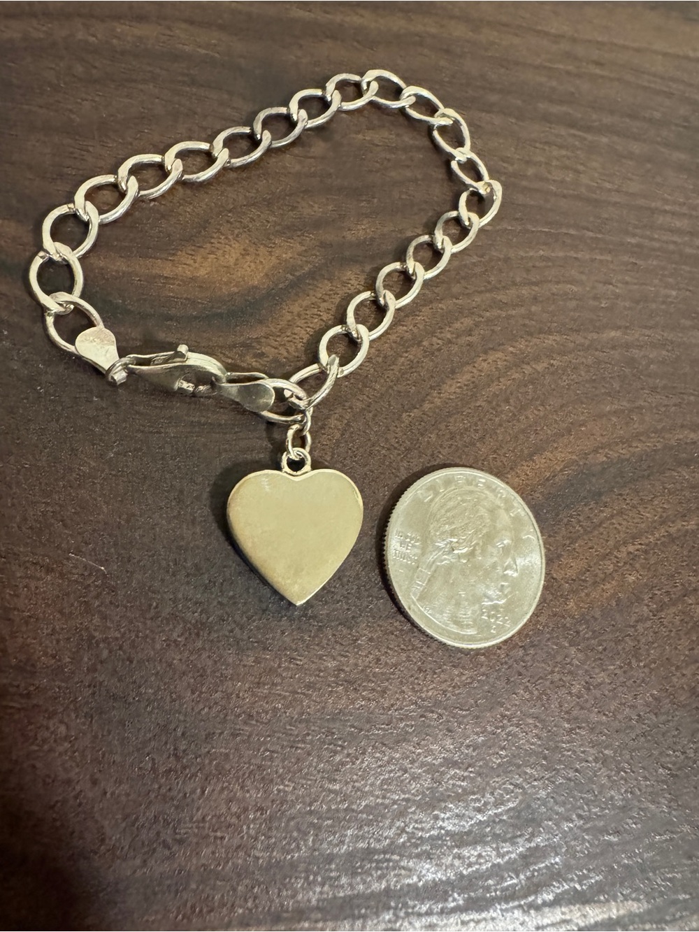 925 Sterling Silver Heart Charm Chain Bracelet Vintage Style